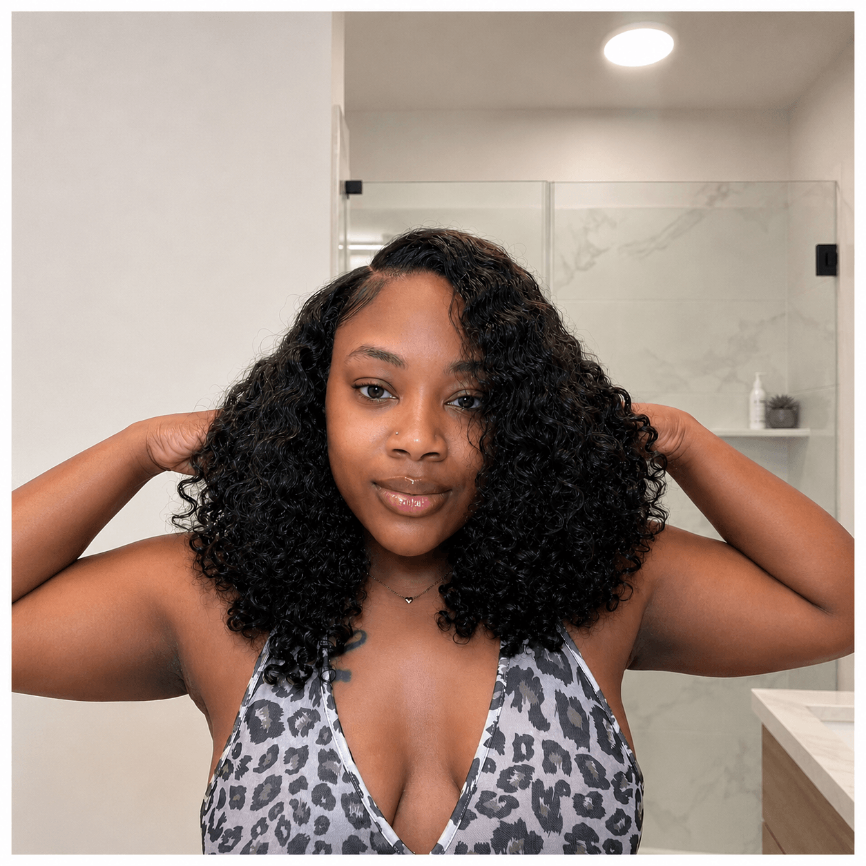 Curly Side Part Wig 5x5 Lace Closure Natural Black Human Hair Blend