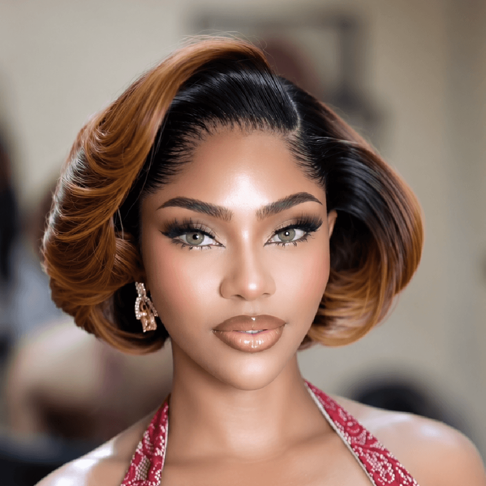 Bob Wig With 13x4 Lace Frontal Natural Black to Chestnut Ombre Human Hair