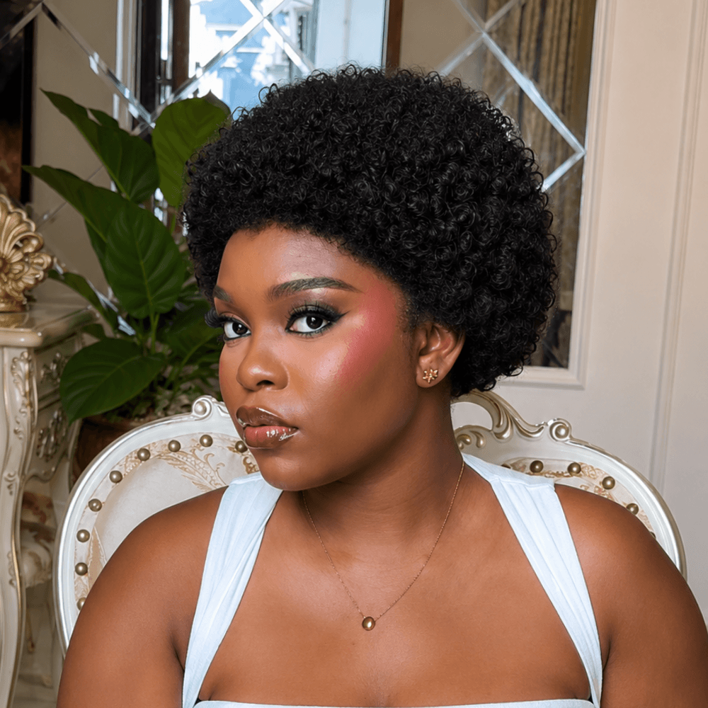 Short Curly Afro Wig 13x4 Lace Frontal Natural Black Human Hair