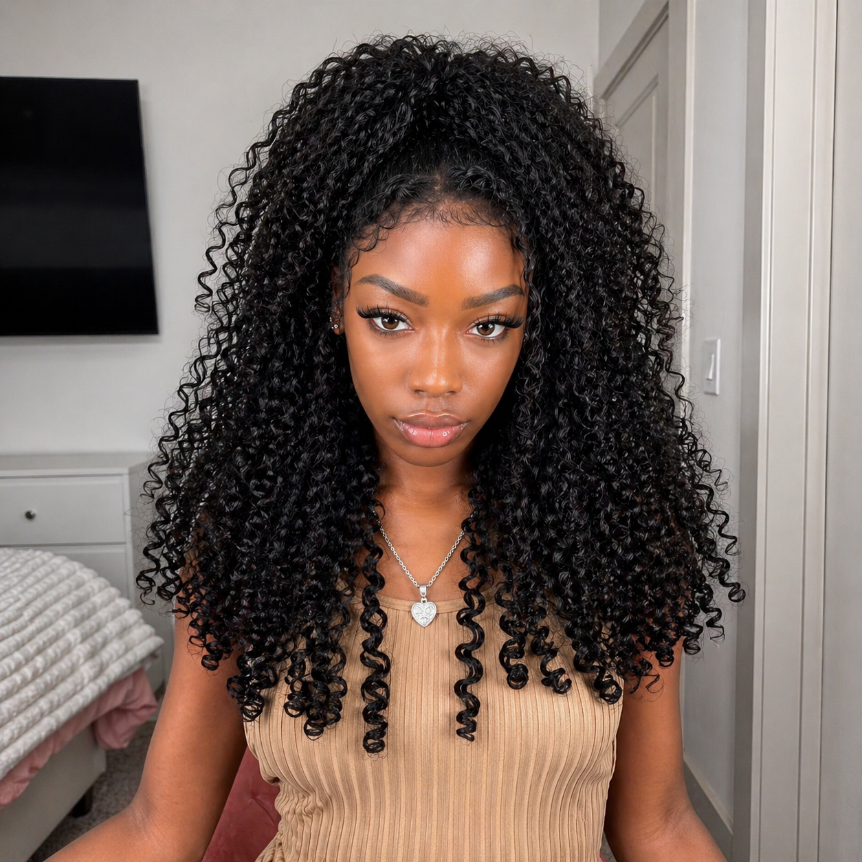 Natural Black Kinky Edges Curly Lace Front 100% Human Hair Wig with Realistic Hairline