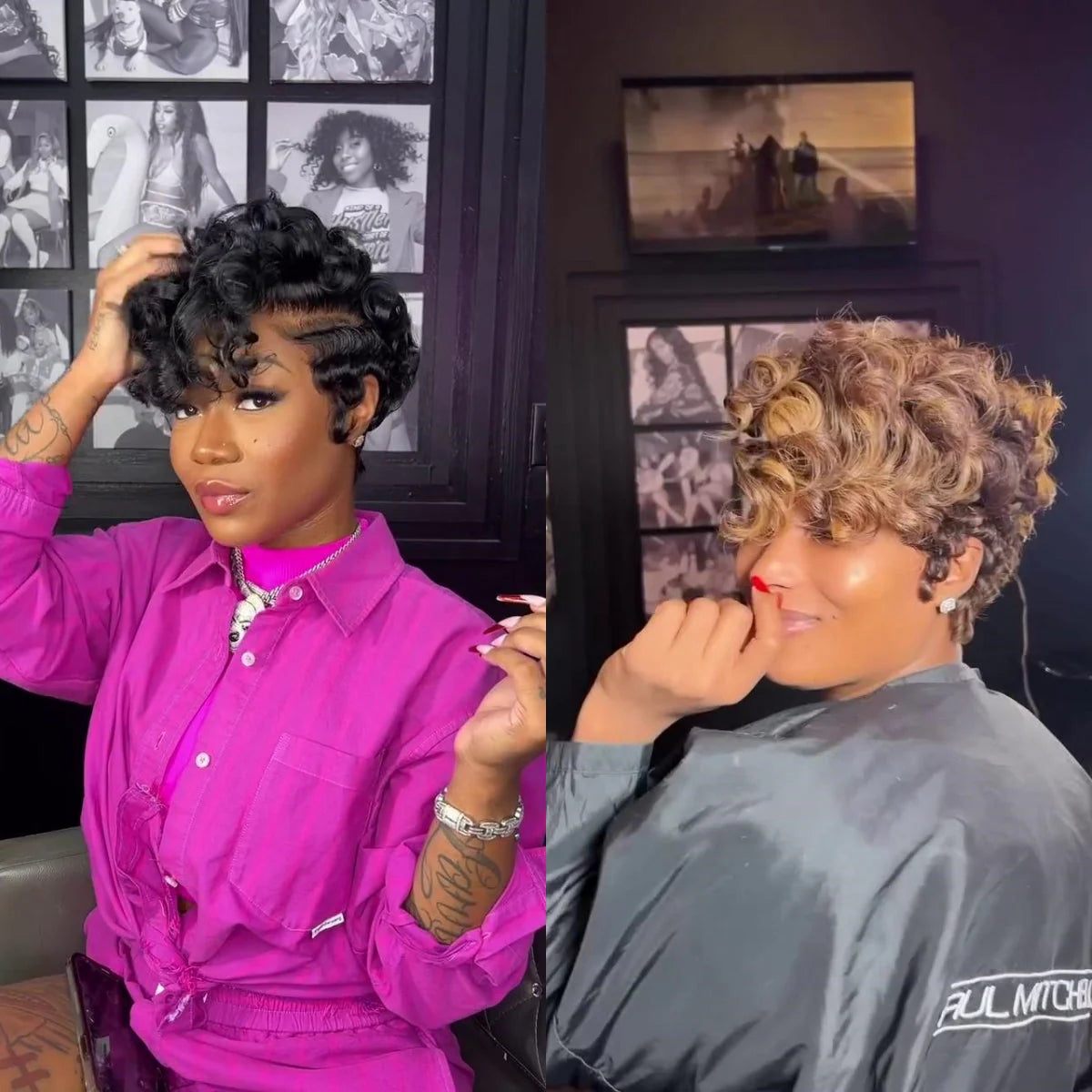 Elle Vane Full Lace Curly Finger Wave Short Glueless Wig