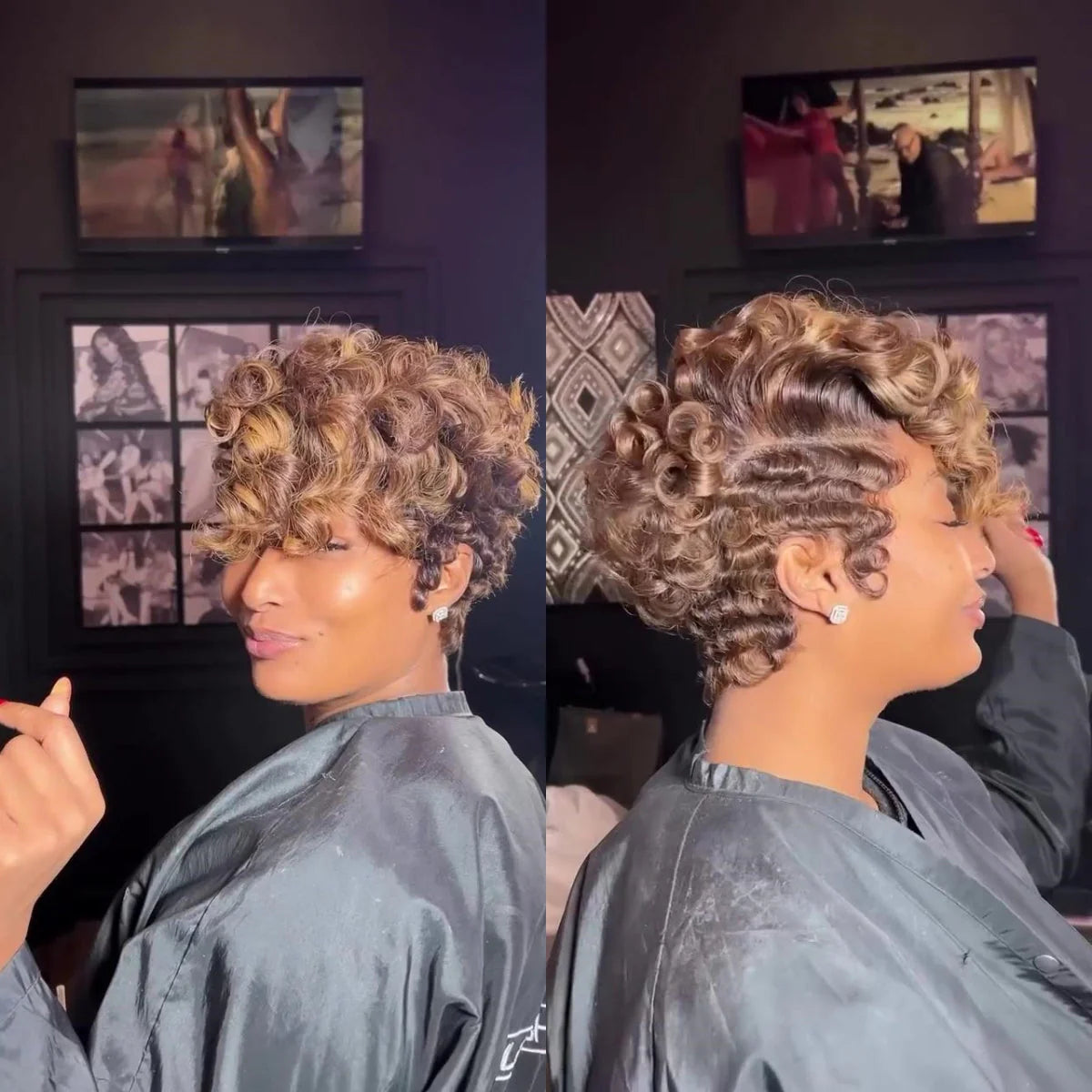 Elle Vane Full Lace Curly Finger Wave Short Glueless Wig
