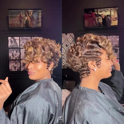 Elle Vane Full Lace Curly Finger Wave Short Glueless Wig