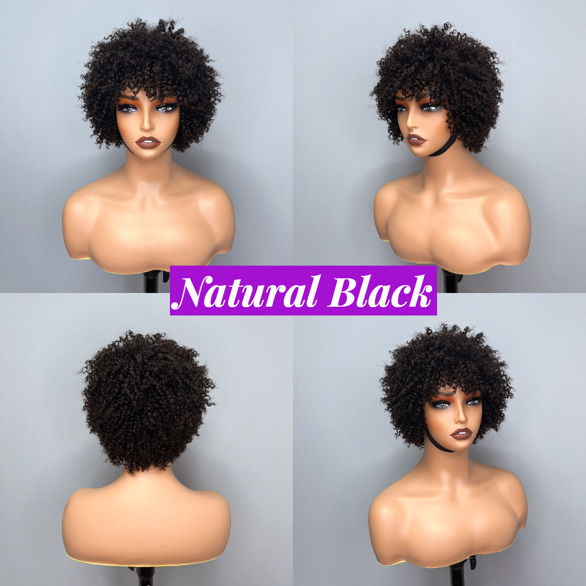Elle Vane Afro Kinky Curly Bob Glueless Wig with Bangs