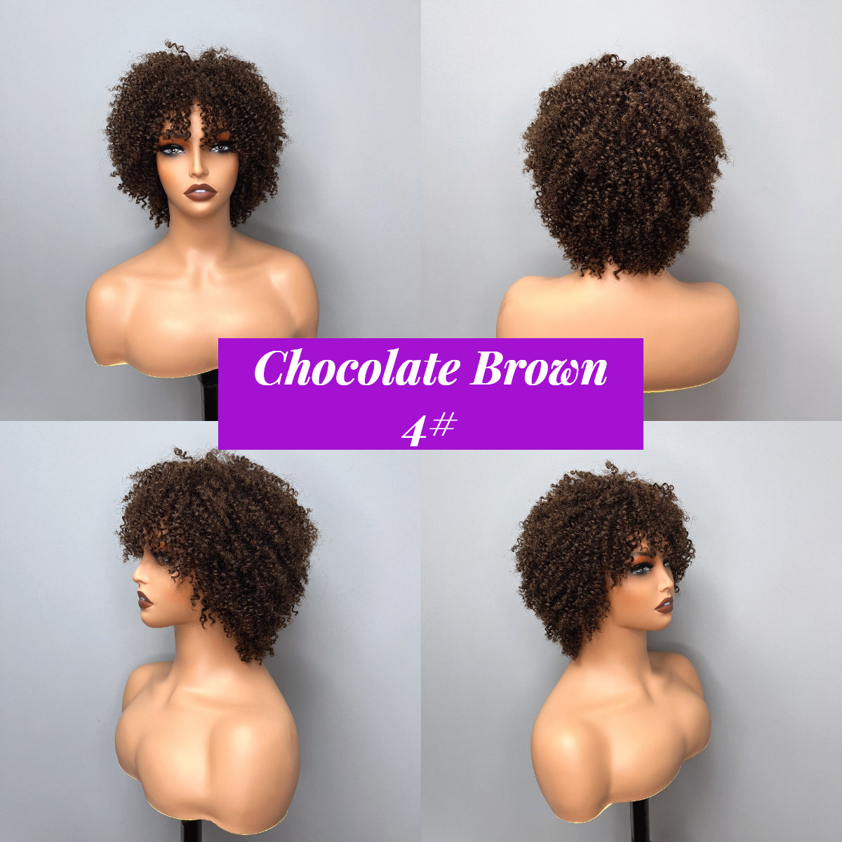 Elle Vane Afro Kinky Curly Bob Glueless Wig with Bangs