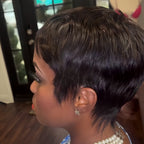 Full Lace Pixie Cut Wig With Short Tail 180% Density Natural Black Human Hair