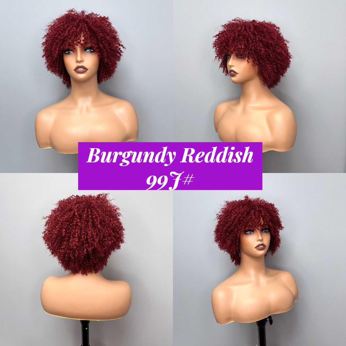 Elle Vane Afro Kinky Curly Bob Glueless Wig with Bangs