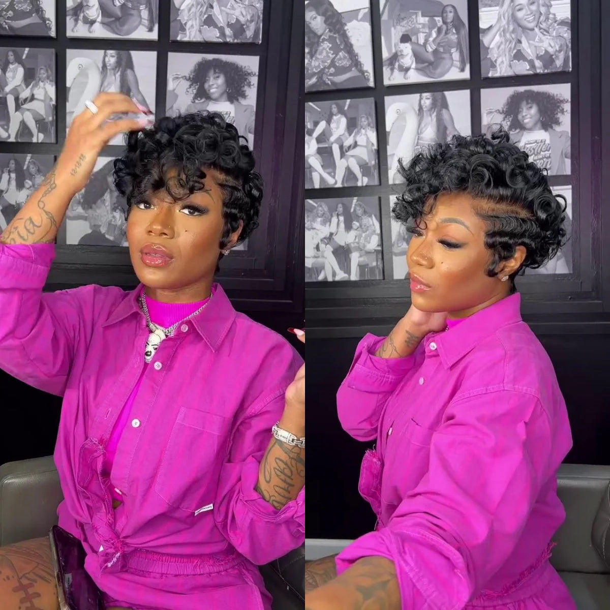 Elle Vane Full Lace Curly Finger Wave Short Glueless Wig