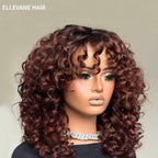 Elle Vane Hair Glueless Ginger Brown Root Curly Wig with Bangs