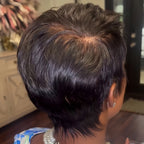 Full Lace Pixie Cut Wig With Short Tail 180% Density Natural Black Human Hair
