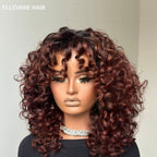 Elle Vane Hair Glueless Ginger Brown Root Curly Wig with Bangs