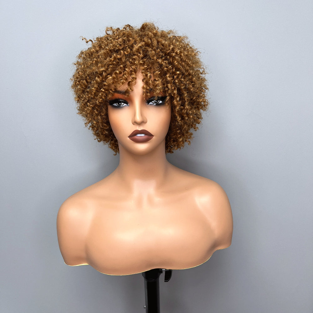 Elle Vane Afro Kinky Curly Bob Glueless Wig with Bangs