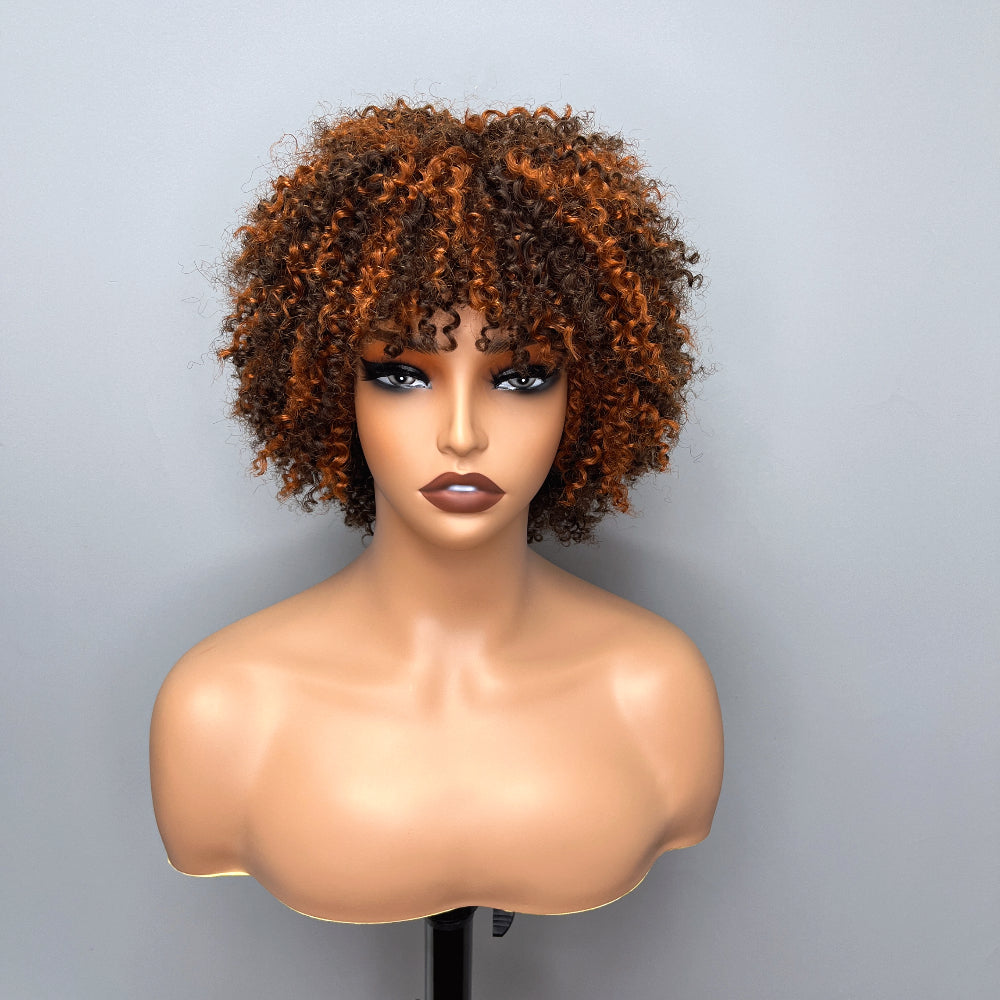 Elle Vane Afro Kinky Curly Bob Glueless Wig with Bangs