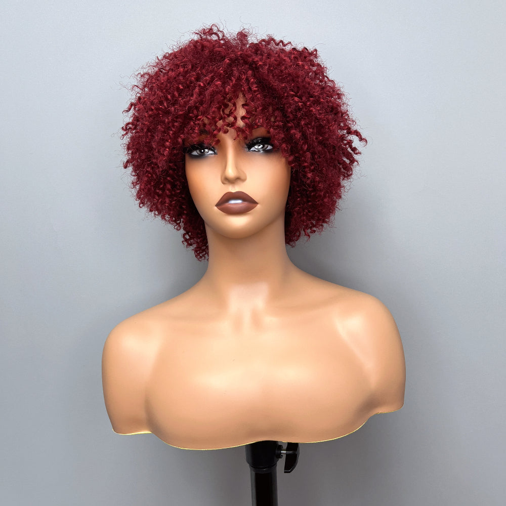 Elle Vane Afro Kinky Curly Bob Glueless Wig with Bangs