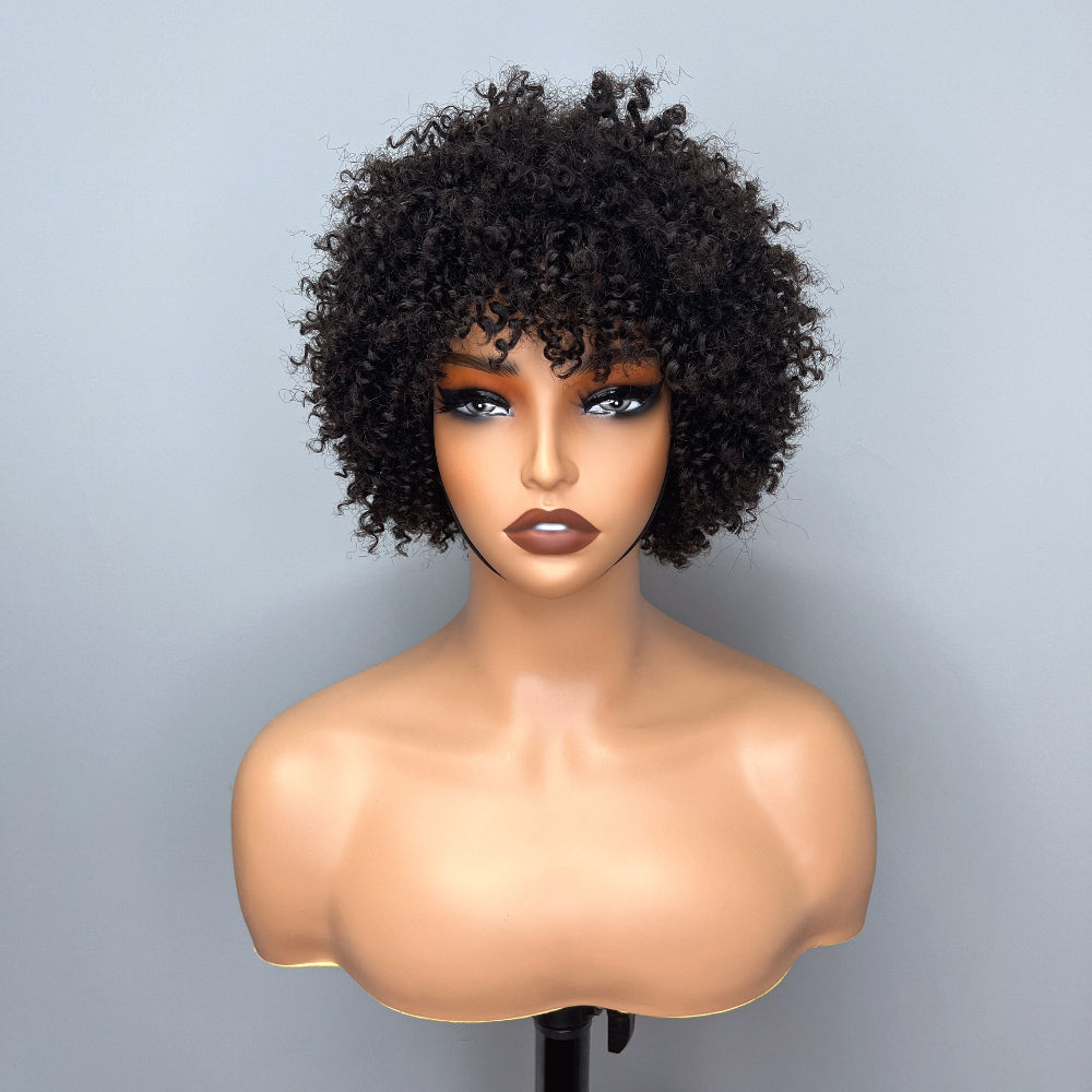 Elle Vane Afro Kinky Curly Bob Glueless Wig with Bangs