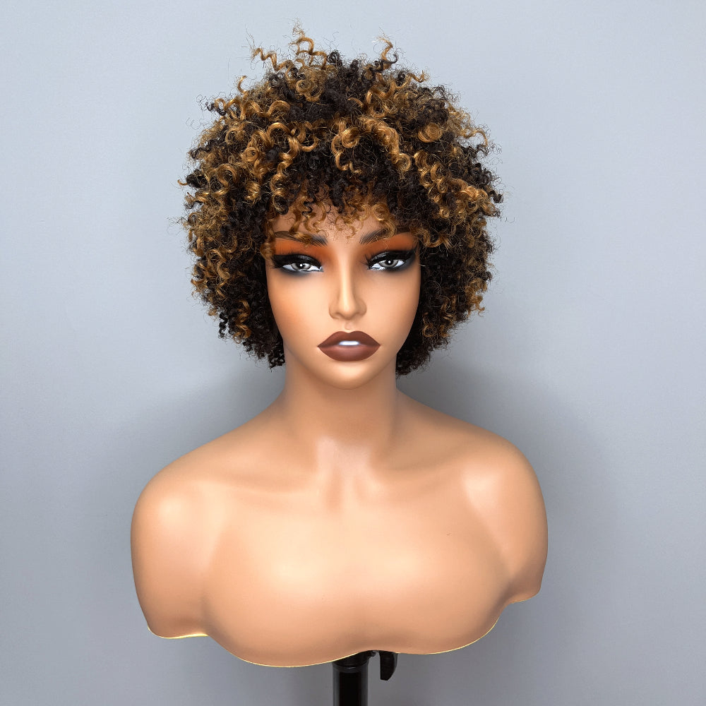 Elle Vane Afro Kinky Curly Bob Glueless Wig with Bangs