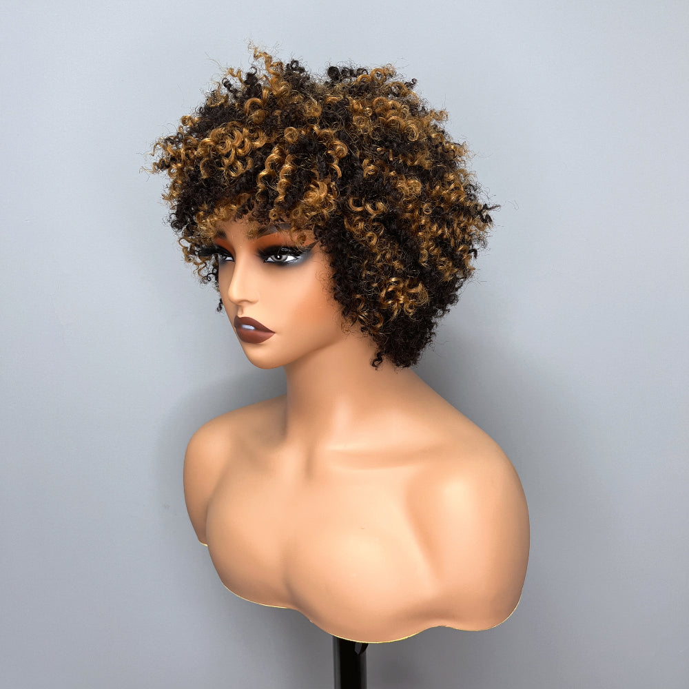 Elle Vane Afro Kinky Curly Bob Glueless Wig with Bangs