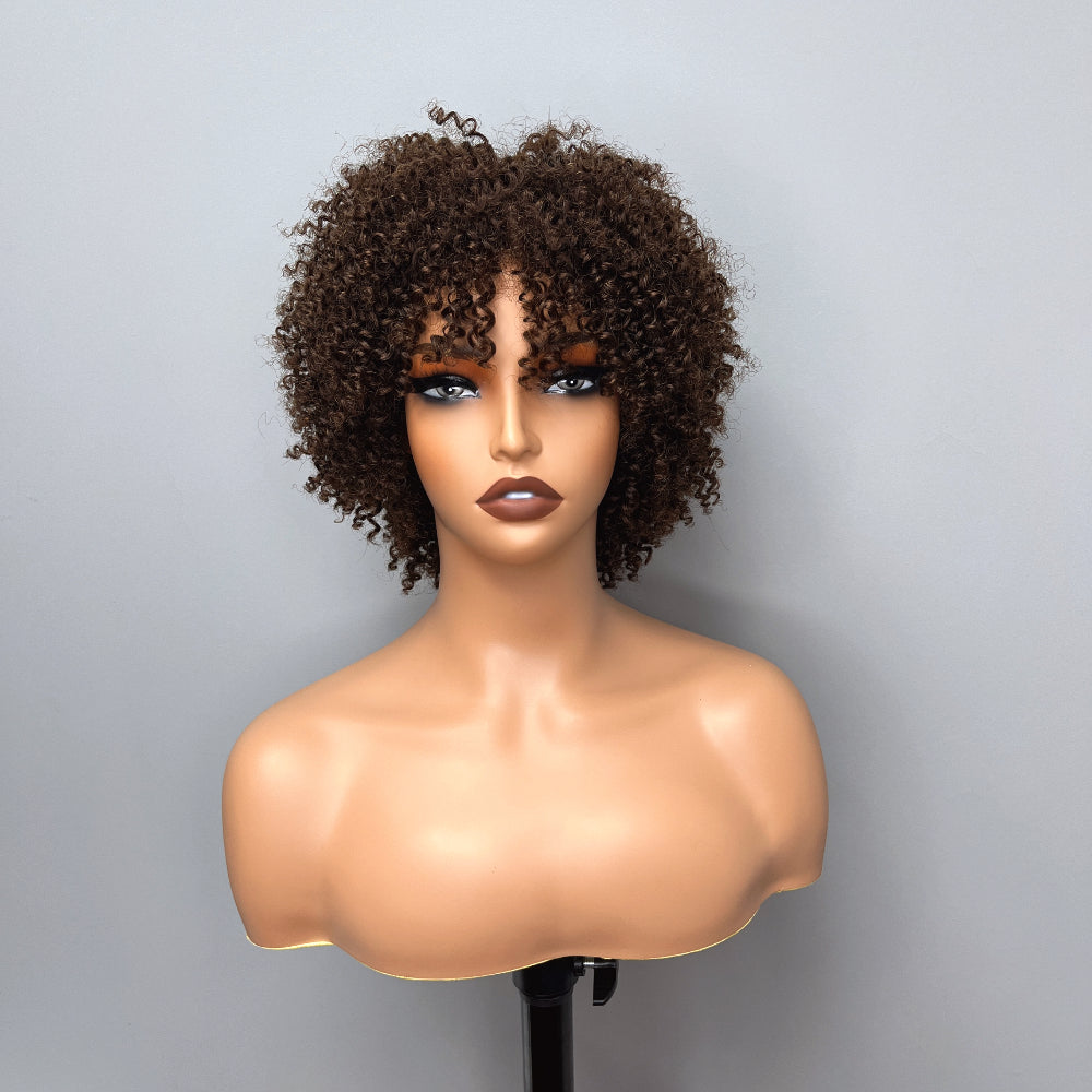 Elle Vane Afro Kinky Curly Bob Glueless Wig with Bangs