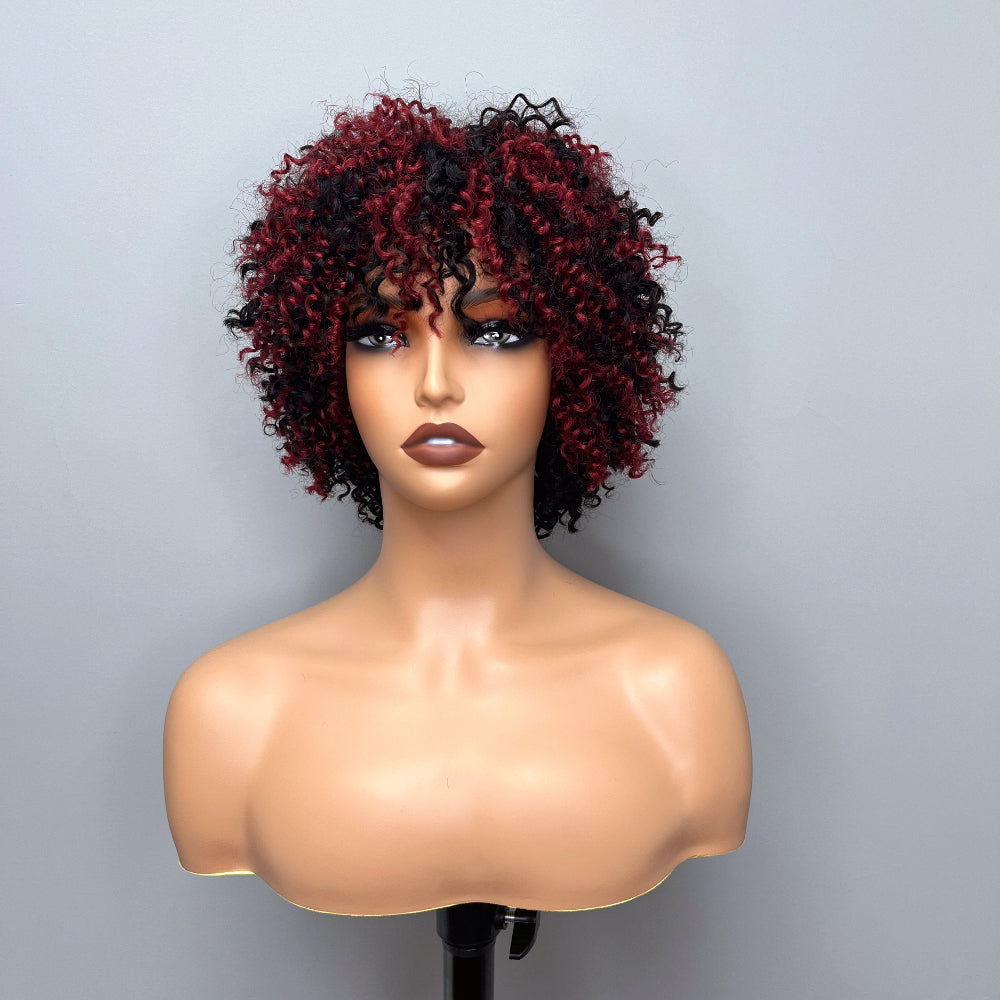Elle Vane Afro Kinky Curly Bob Glueless Wig with Bangs
