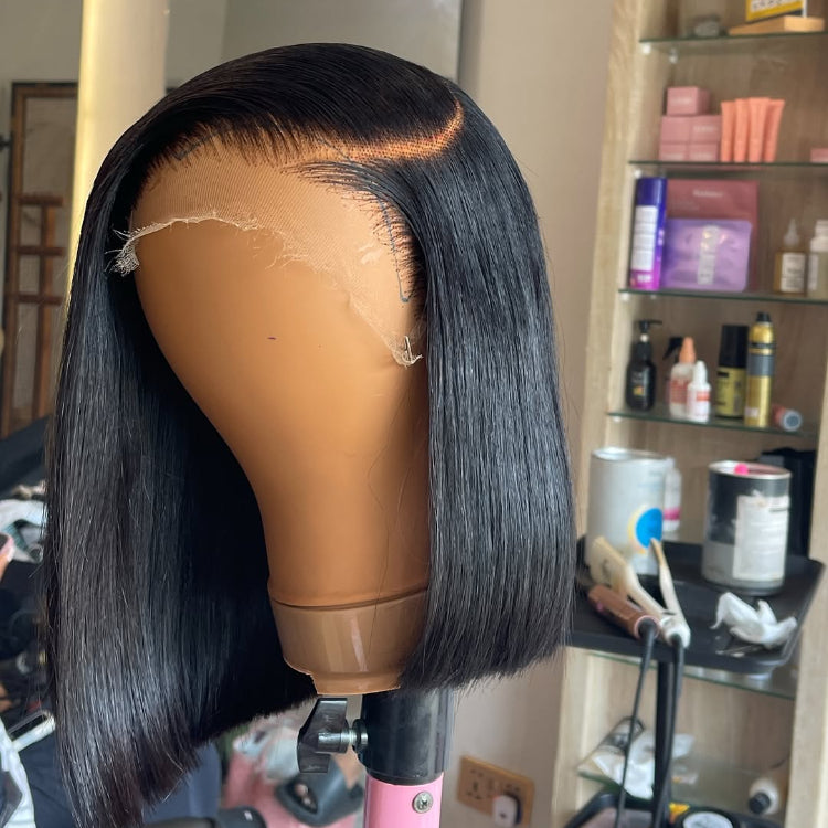 Elle Vane Glueless Short Bob Wig Straight Side Part 5×5 Closure Lace Wig 180% Density