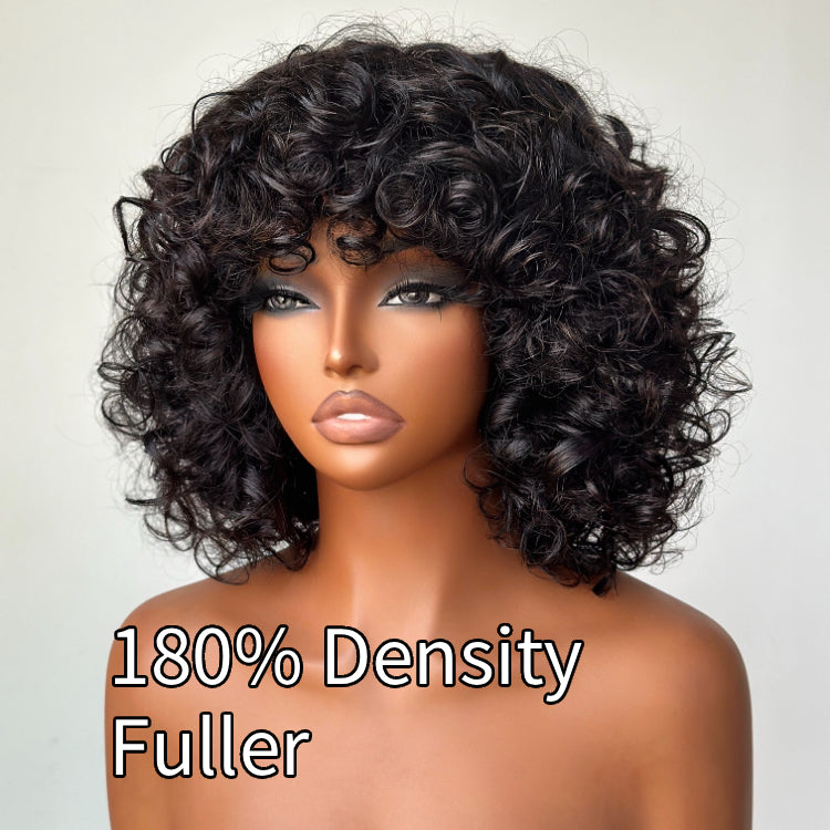 Elle Vane Put On & Go Glueless Fluffy Curly Bob Wig With Bangs