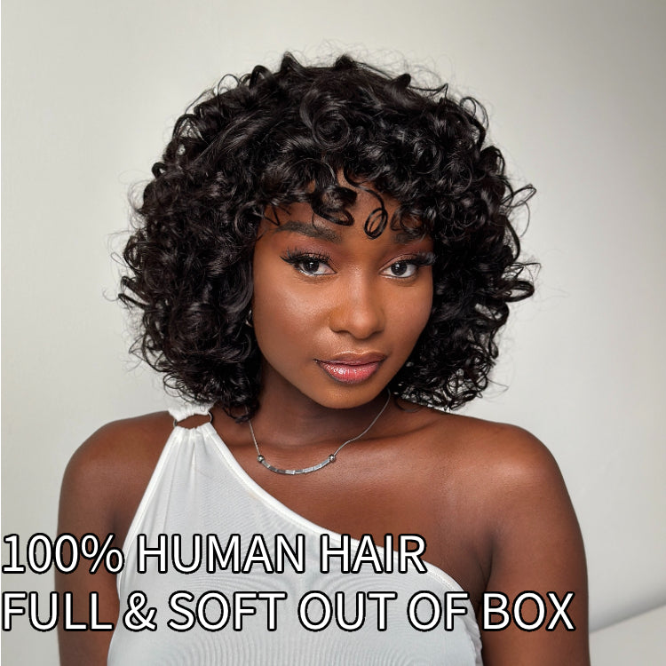 Elle Vane Put On & Go Glueless Fluffy Curly Bob Wig With Bangs