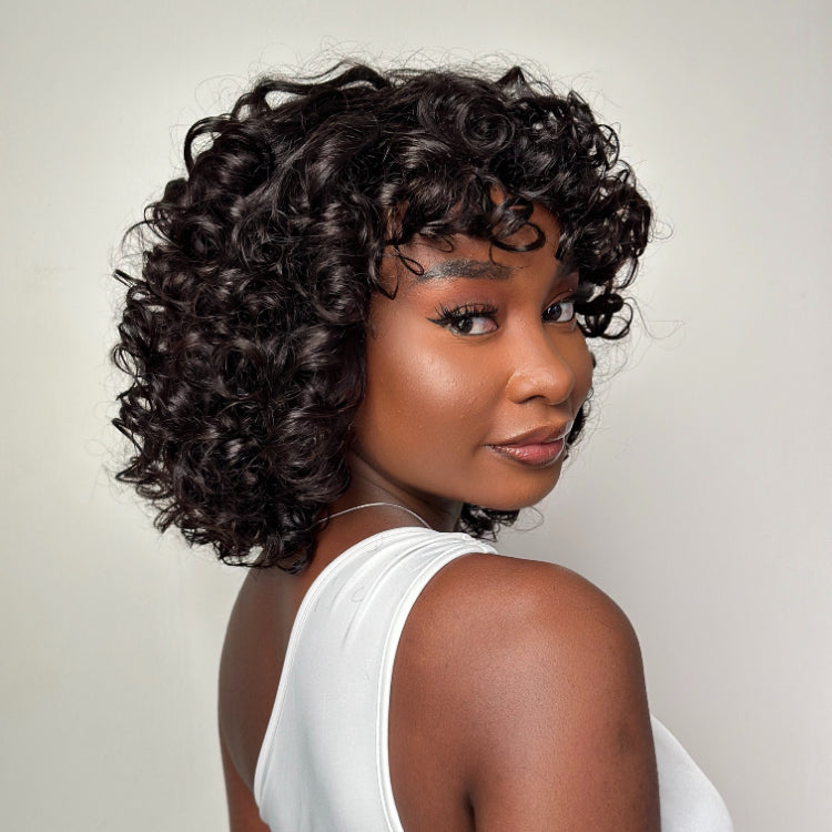 Elle Vane Put On & Go Glueless Fluffy Curly Bob Wig With Bangs