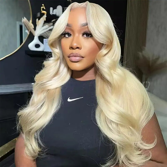 613 Blonde Curtain Bangs Glueless 5×5 HD Lace Body Wave Wig 180% Density