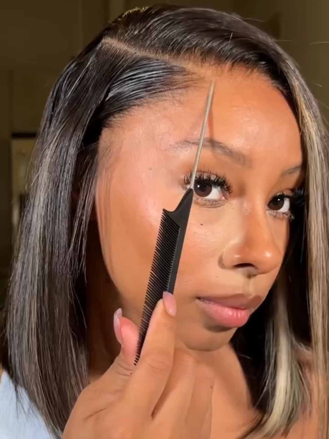 Elle Vane Glueless Gray Highlight Side Part 5×5 Lace Closure Straight Bob Wig