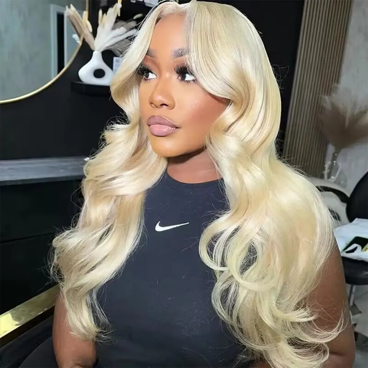 613 Blonde Curtain Bangs Glueless 5×5 HD Lace Body Wave Wig 180% Density