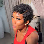 Full Lace Curly Pixie Cut Wig Side Part Drawstring 180% Density Human Hair