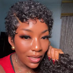 Full Lace Curly Pixie Cut Wig Side Part Drawstring 180% Density Human Hair