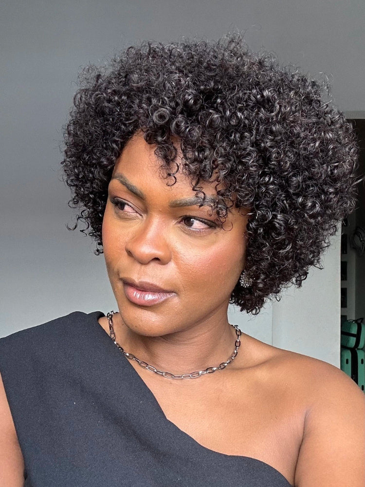 Elle Vane Put on & Go Glueless Short Pixie Curly Wig With Bangs