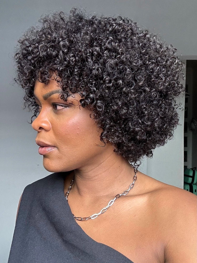 Elle Vane Put on & Go Glueless Short Pixie Curly Wig With Bangs