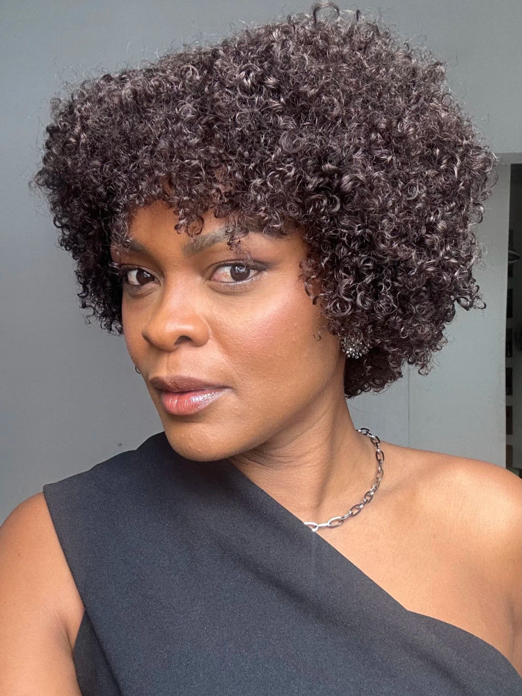 Elle Vane Put on & Go Glueless Short Pixie Curly Wig With Bangs