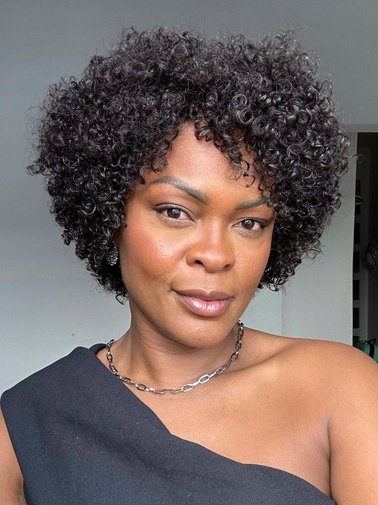 Elle Vane Put on & Go Glueless Short Pixie Curly Wig With Bangs