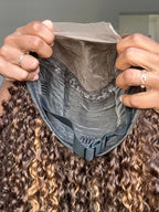 Glueless Ombre Brown And Blonde Highlight 5x5 Curly 100% Human Hair Wig