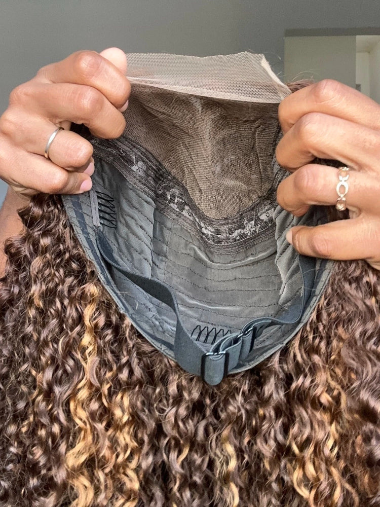 Glueless Ombre Brown And Blonde Highlight 5x5 Curly 100% Human Hair Wig