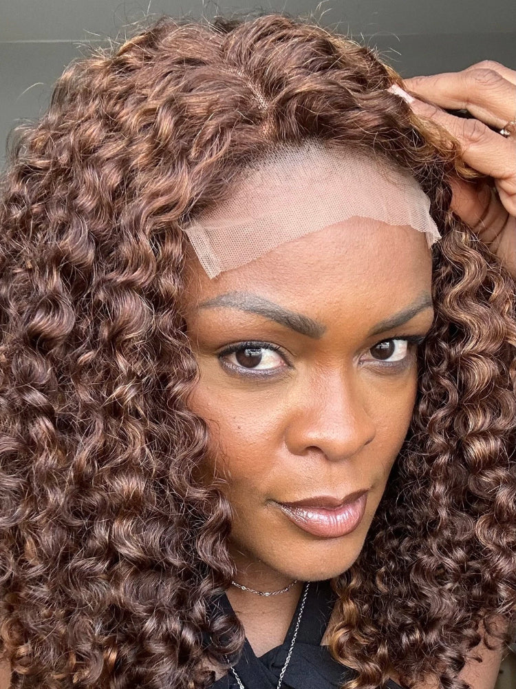 Glueless Ombre Brown And Blonde Highlight 5x5 Curly 100% Human Hair Wig