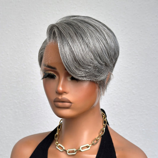 Elle Vane Ash Grey Short Pixie Cut 13x4 Lace Front Wig