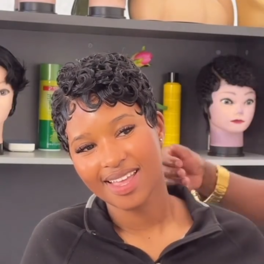 Elle Vane Short Pixie Finger Wave Lace Frontal Wig Human Hair Wig