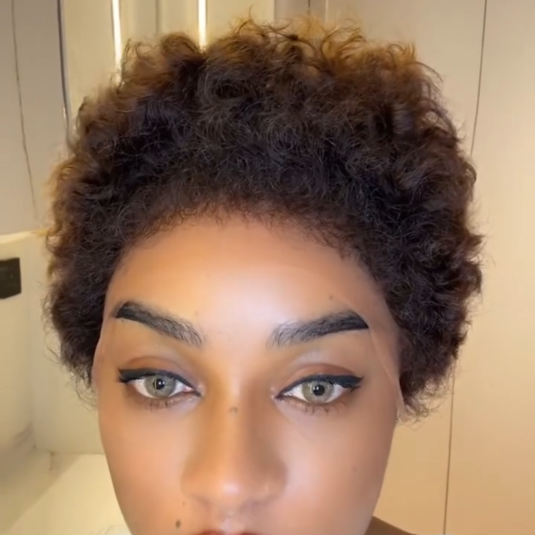 Glueless Luxurious Curls HD Lace With 4C Kinky Edges Pre-cut Wavy Pixie Cut Wig Human Hair Wig