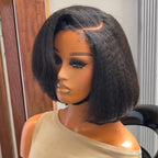 Put on & Go Glueless Kinky Straight 4C Kinky Edges Pre Cut HD Lace Short Bob Wig Human Hair Wig