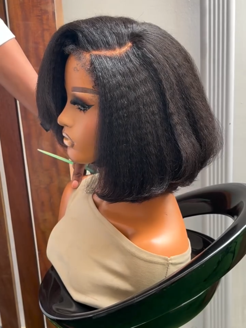 Put on & Go Glueless Kinky Straight 4C Kinky Edges Pre Cut HD Lace Short Bob Wig Human Hair Wig