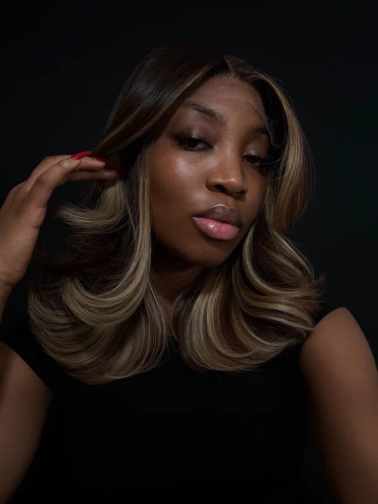 Elle Vane Glueless Gradient Golden Highlights Layered Body Wave Lace Closure Wig