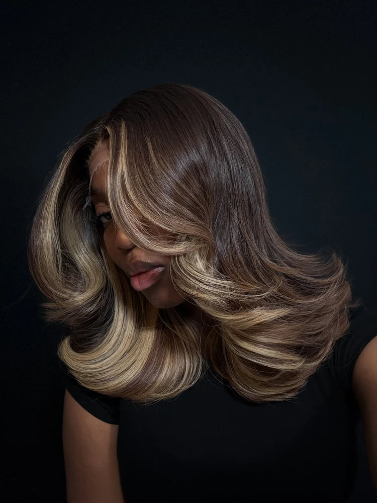 Elle Vane Glueless Gradient Golden Highlights Layered Body Wave Lace Closure Wig