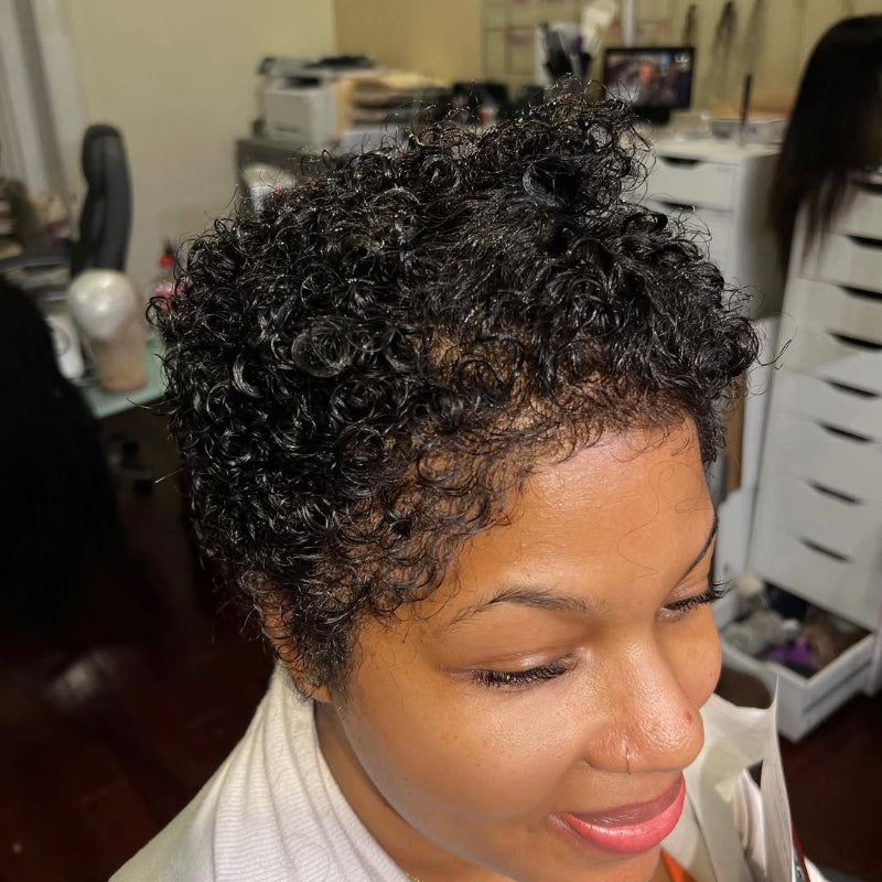 Wet Wave Curls Full Lace Short Pixie Cut Wig Human Hair Wig
