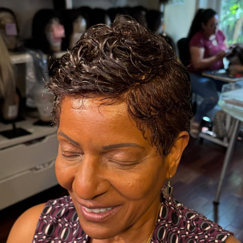 Wet Wave Curls Full Lace Short Pixie Cut Wig Human Hair Wig