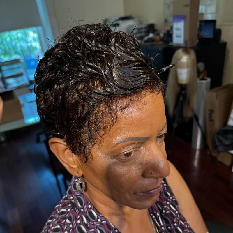 Wet Wave Curls Full Lace Short Pixie Cut Wig Human Hair Wig