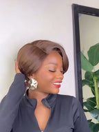 Glueless Brown Highlight Side Part Layered Pixie Cut Wig Human Hair Wig